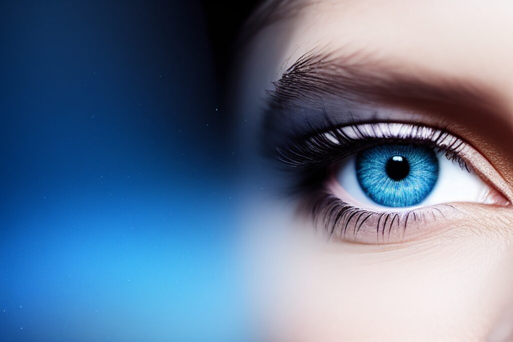 Œil bleu symbolisant le regard porté sur soi, la vie et le vivant